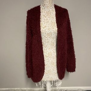 Fuzzy Burgundy Cardigan